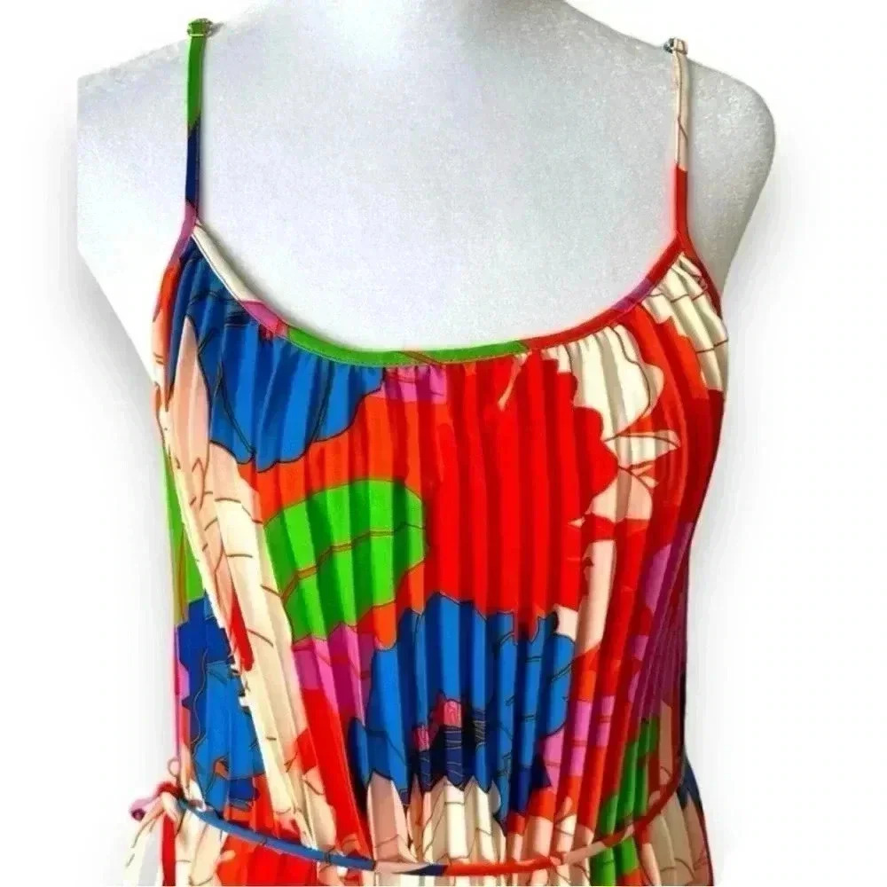 NWT Sam Edelman Pleated Floral Midi Dress Resort Vacation Colorful Sundress M - Picture 4 of 12